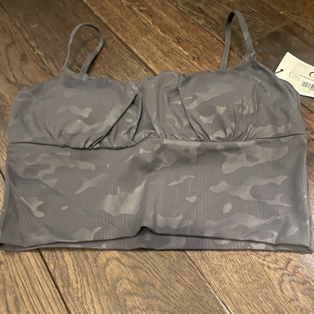Zyia 🌙 Gray Battleship Camo Luxe Ruched Bra M Medium NWTB
